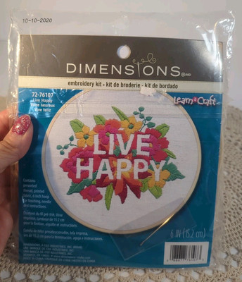 Dimensions ''Live Happy'' Needlepoint Hand-Embroidery Kit~6'' X 6''~NEW~Floral 