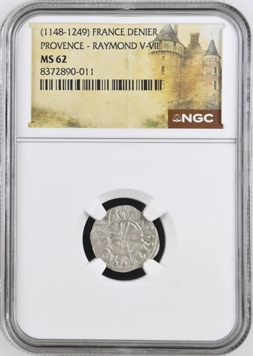 Raymond V France Provence NGC MS-62 Silver Denier Knights Templar Crusader