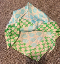 Vintage 1960s Mod Geometric Triangle Kerchief Scarf - Silk Feel Aqua  Green