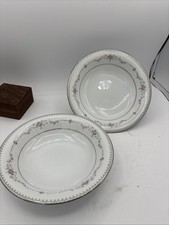 Noritake Fairmont Soup Bowls 7 1/2" 6102 Japan Salad Set of 2 Platinum Trim S2