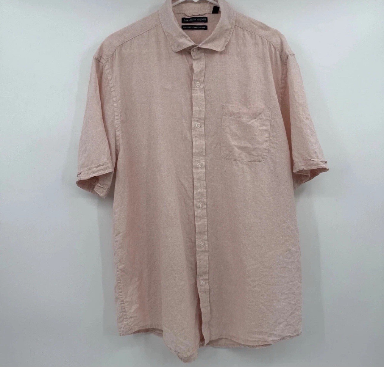 Saks Fifth Avenue Light Pink Linen Mens Size Medium Button Down 
