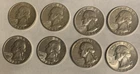 LOT OF EIGHT (8) WASHINGTON SILVER QUARTERS [au-bu] 90% Silver (see description)