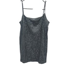 Black Sequin Cami Top M Sparkly Going Out Party Y2K Glam Holiday Tank NYE