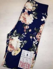Tween - LuLaRoe Leggings - Blue With Floral Print