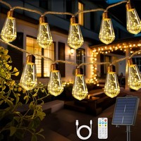 Solar Lichterkette Garten Wetterfest Vintage Hanfseil Warmweiß IP65 10M 16 Leds