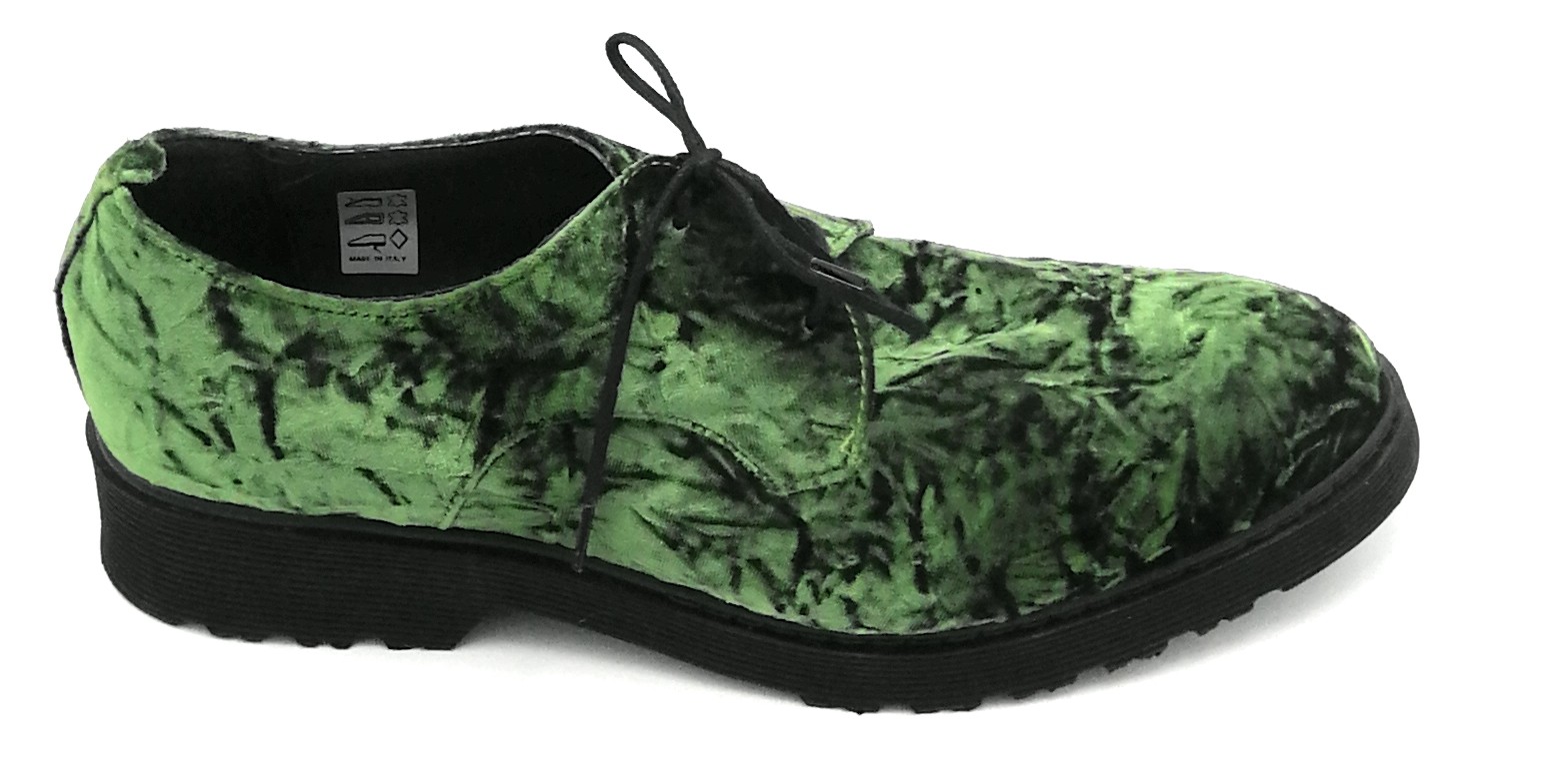 Violette 5666 Zapato Atado De Terciopelo Arrugado Verde Con Suela De Goma
