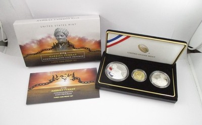 2024 Harriet Tubman Commem 3 Coin Proof Set Silver $5.00 Gold 