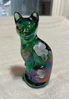 Fenton Spruce Green Carnival Glass Cat Wild Roses 95th Year Sticker