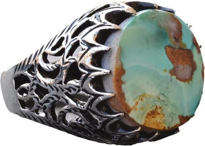 KAMBO 925 Sterling Silver Men's Ring Natural Turquoise Handmade Turkey