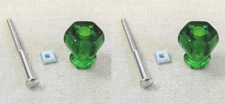 Set 2 NEW Small 1” Hexagonal Glass Cabinet Knobs w/ Nickel Bolts, Forest Green!