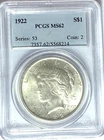 1922 $1 Peace Silver One Dollar US PCGS MS62 Philadelphia