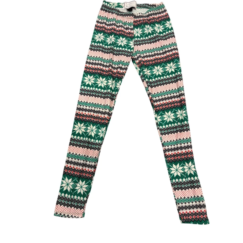 Christmas Leggings Fair Isle Snowflake Holiday Green Pink Large Festive - Image 2 of 4