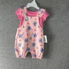 Disney Baby Stitch Girls 2 Piece Romper Set Pink Short Sleeve Size 3/6 M