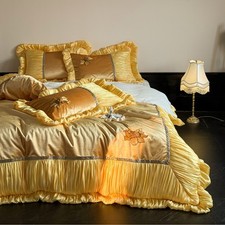 Bedding Set 4pcs Super Warm Velvet Duvet Cover Bed Sheet 2 Pillowcases Golden