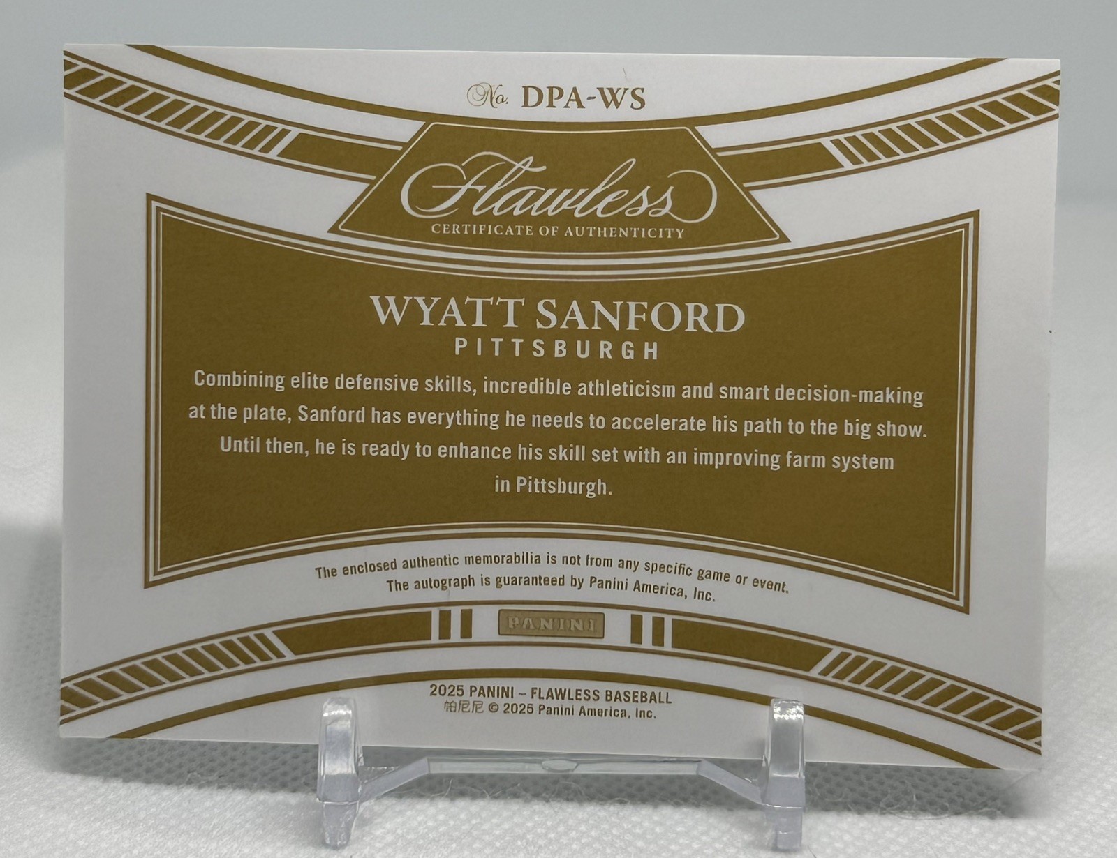 2025 Panini Flawless Baseball Wyatt Sanford Patch Auto /5 #DPA-WS Pirates view 2