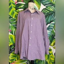 Camicia Bergamo Uomo XL Viola Bianca Plaid Bottoni Ufficio Lavoro Estate Autunno