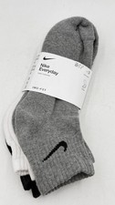 NIKE Socks EVERYDAY men's SZ 6-8 3 PACK Ankle Cotton UNISEX GREY WHITE BLACK