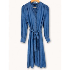 Saks Fifth Avenue Women S Dress Denim Ruffle Belted Button Up Country Cowgirl