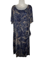Lauren Ralph Lauren Faux Wrap Midi Dress Women's 2X Blue Floral Short Sleeve