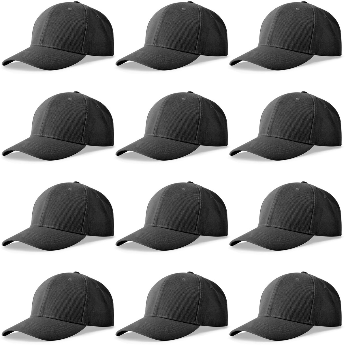 12 Pack Unisex Baseball Caps Bulk Wholesale Blank Plain