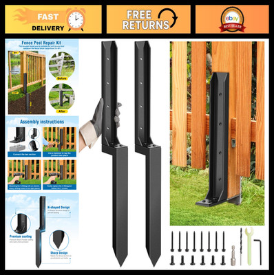 Heavy Duty Fence Post Repair Kit - 2 Pcs Ground Stakes for Tilted & Broken Suppo