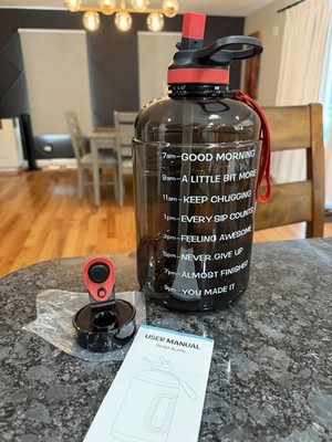 GEDUX Large 74 oz/Half Gallon Motivational Water Bottle with 2 Lids