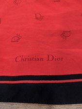 Christian Dior Vintage Red black Silk Hankerchief Square Neck Scarf 21" READ