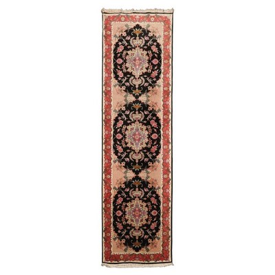 2'8''x9'7'' Runner Hand Knotted Wool & Silk Black Tabrizz 400 KPSI Rug