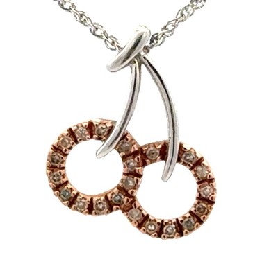 Italienisches Designer 10k Gold zweifarbiger Diamant Paar Kirschen Anhänger Halskette