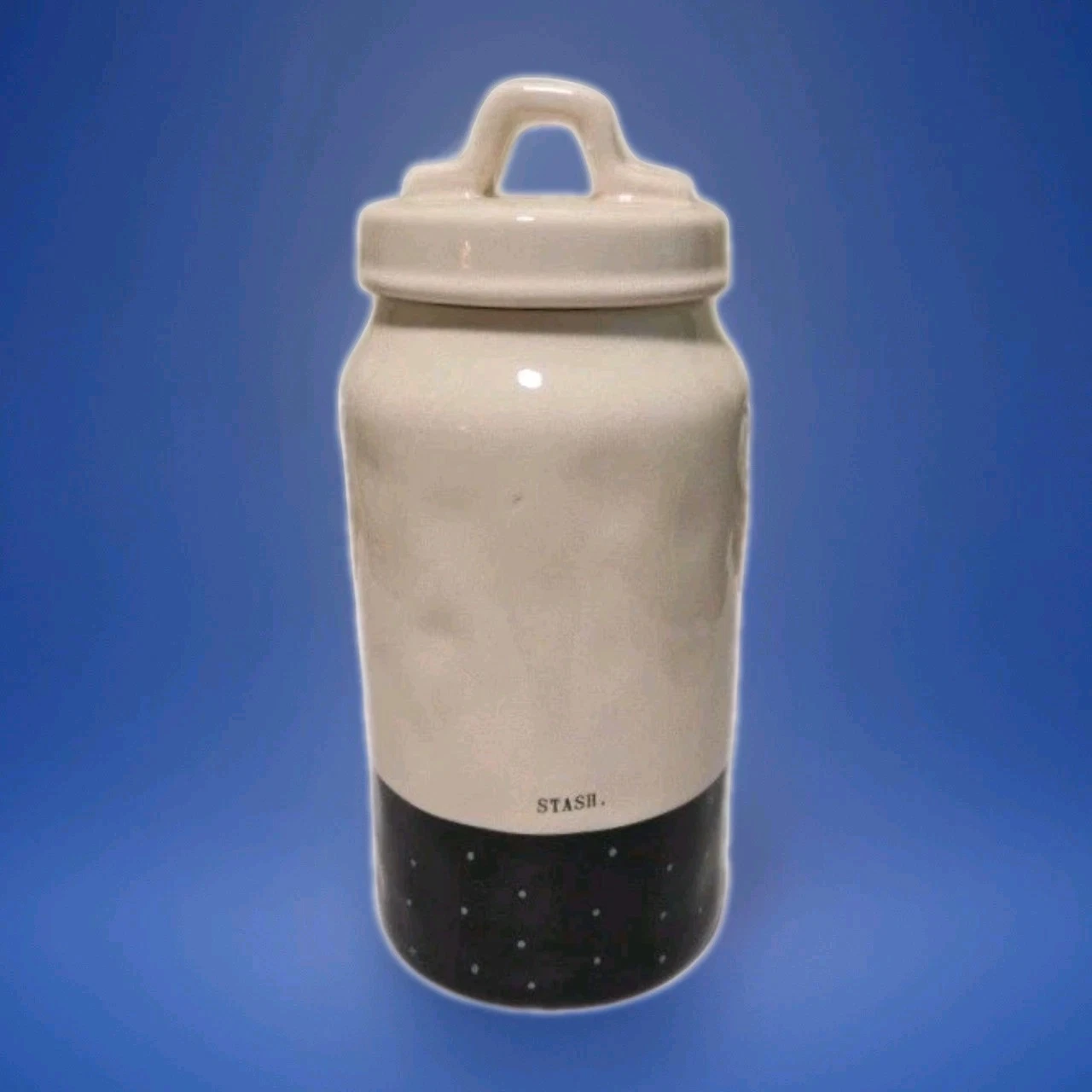 Rae Dunn Stash Canister Jar Lid Black Dots Counter Kitchen Office