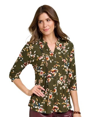 Damen Jersey Biesen Print Shirt mit 3/4 Arm angedeuteter Knopfleiste von Chums