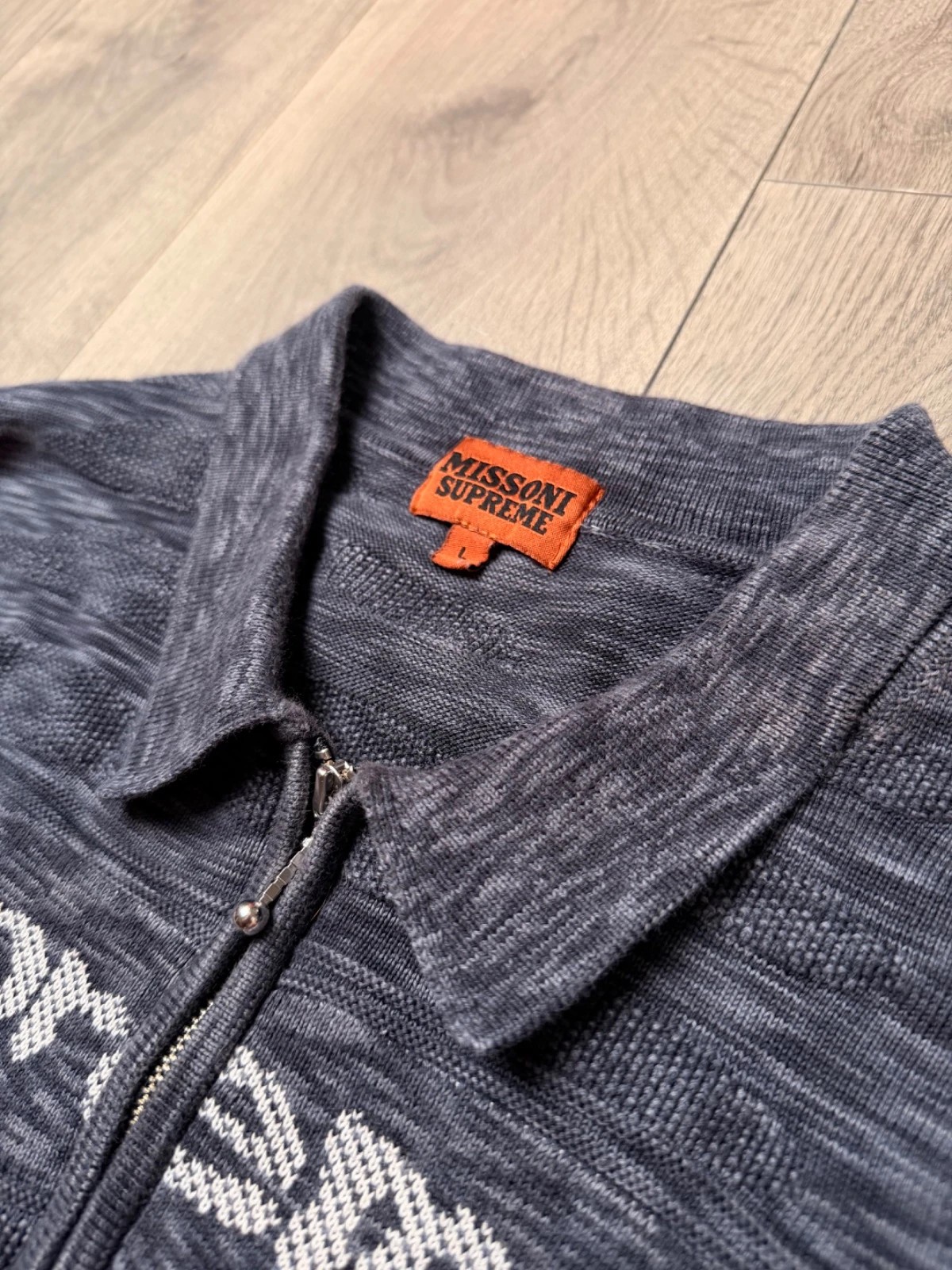Supreme x Missoni Quarter Zip Jumper Mens L Grey Spellout Knit SS16 Rare image 3
