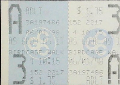 As Good As It Gets Movie Ticket Stub Sacramento Birdcage Walk Theater 6/1/1998