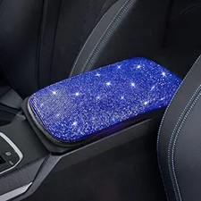 Car Armrest Cover for Women Blue Diamond Rhinestone Bling Car Accessories Interi
