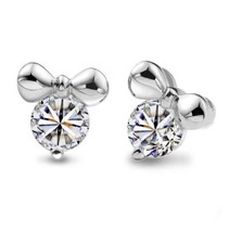 925 Sterling Silver Crystal CZ Knot Mickey Mouse Stud Earrings 8mm Gift C5