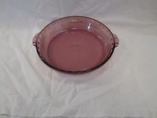 PYREX Visions 10" Glass Pie Plate #229 Cranberry Fluted Edge w/ Handles USA