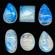 6 Pcs Natural Moonstone 16-21.5mm Mix Rainbow Flash Cabochon Loose Gemstones Lot