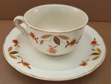 Hall China Jewel Tea Autumn Leaf Ruffled D Cup Tea Coffee and Saucer Set
