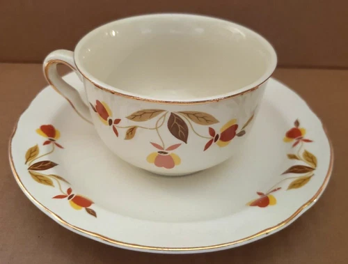 Hall China Jewel Tea Autumn Leaf Ruffled D Cup Tea Coffee and Saucer Set