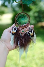 Handmade dream catcher car rear view mirror size Mint brown Dreamcatcher