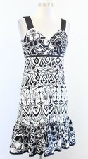 NWT Ann Taylor Black White Geometric Floral Flared Flounce Hem Sheath Dress Sz 4