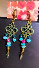 Huggie Earrings Genuine Turquoise & Ruby.  FR...