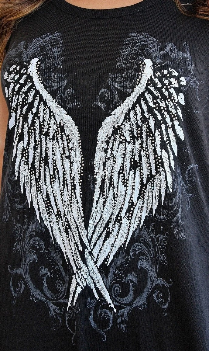 PALM ANGELS Abito midi senza maniche nuovo TAGLIE FORTI donna CRYSTAL NERO ALI D'ANGELO 1X BIKER