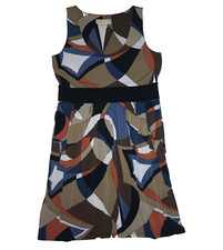 NWT Michael Kors Dress M Women's Black & Multi Fit & Flare Pockets Stretch