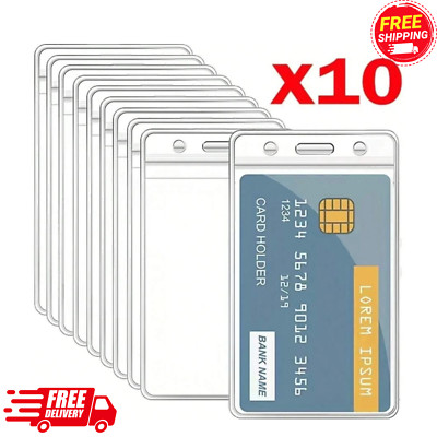 10x ID Card Holder Badge Clear Reusable Soft Waterproof Office Vertical ID Case
