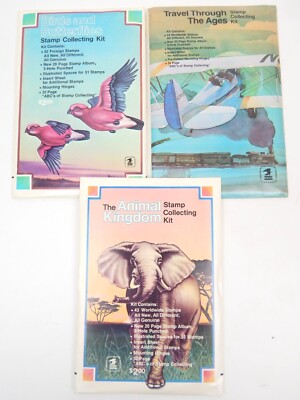 USPS Stamp Collecting kits 3 Different 1970's Travel Birds Butterflies Animals
