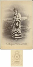 Pretty woman in amazing dress flower antique art photo