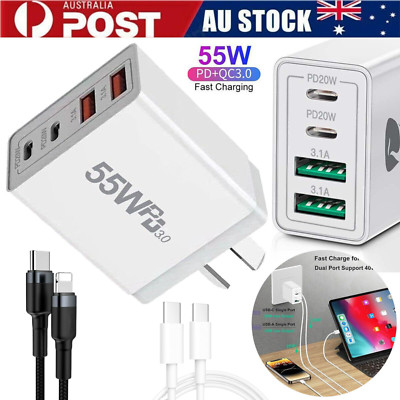 55W 4 Port USB-C PD Fast Charging Wall USB C Charger Power Adapter Type-C Brick
