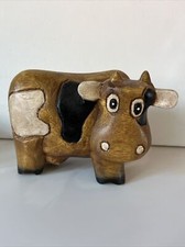 Carved Wooden Cow Farmhouse Farm Animal Cute