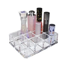 Rectangular Clear Acrylic Cosmetic Organizer Makeup Lipstick Holder w/ 12 Spaces